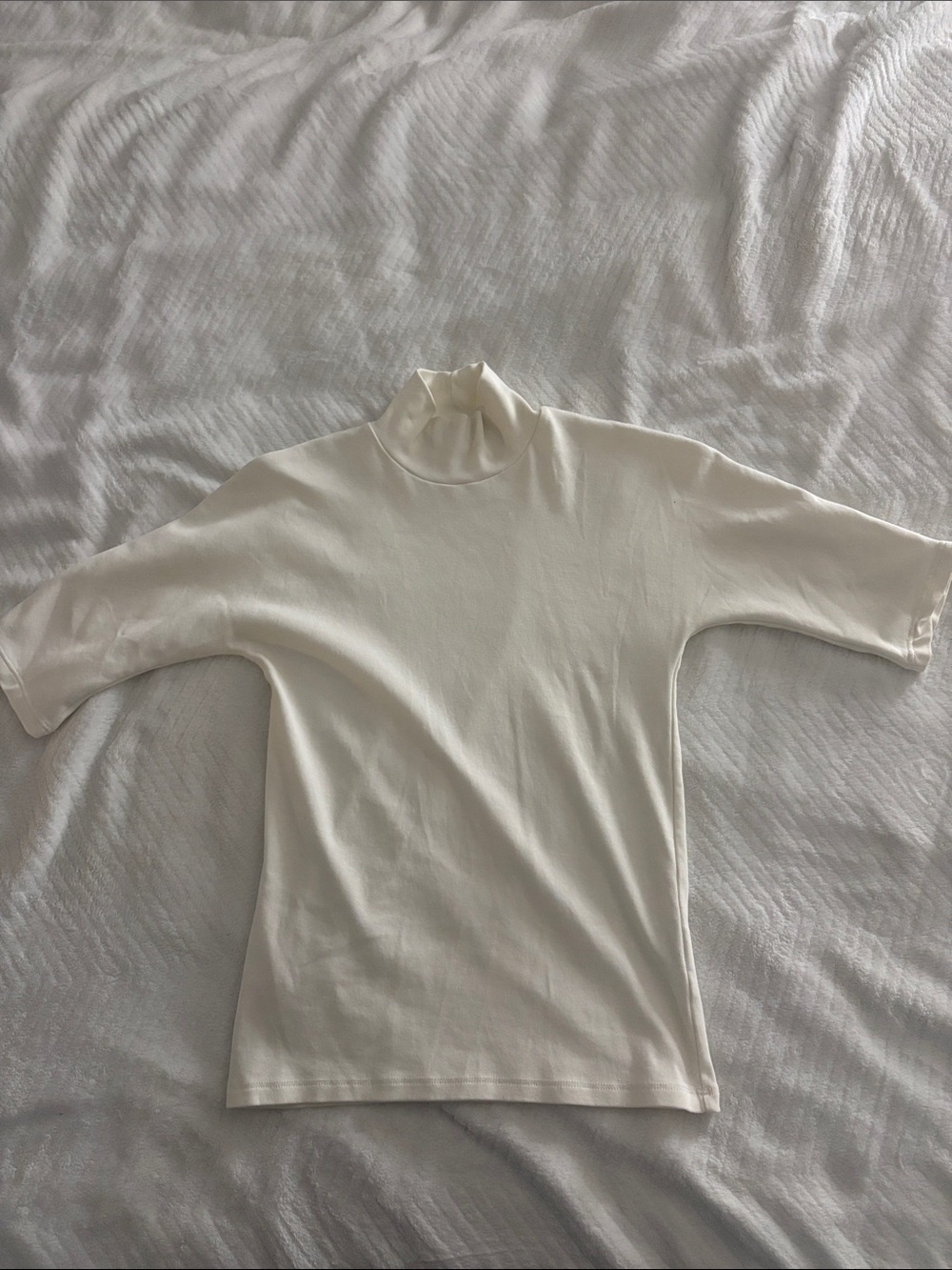 Zara Cream Short Sleeve Mock Neck Tee